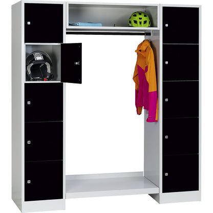 Dresden cloakroom locker system, 2 compartments, 1 coat rack, W 1670 mm, light grey / jet black.