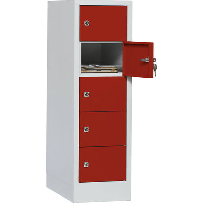 Valuables locker, 1 compartment, light grey / flame red, 5 compartments.