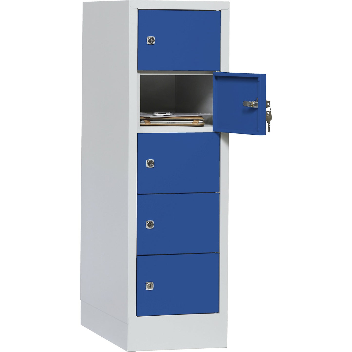 Valuables locker, 1 compartment, light grey / gentian blue, 5 compartments.