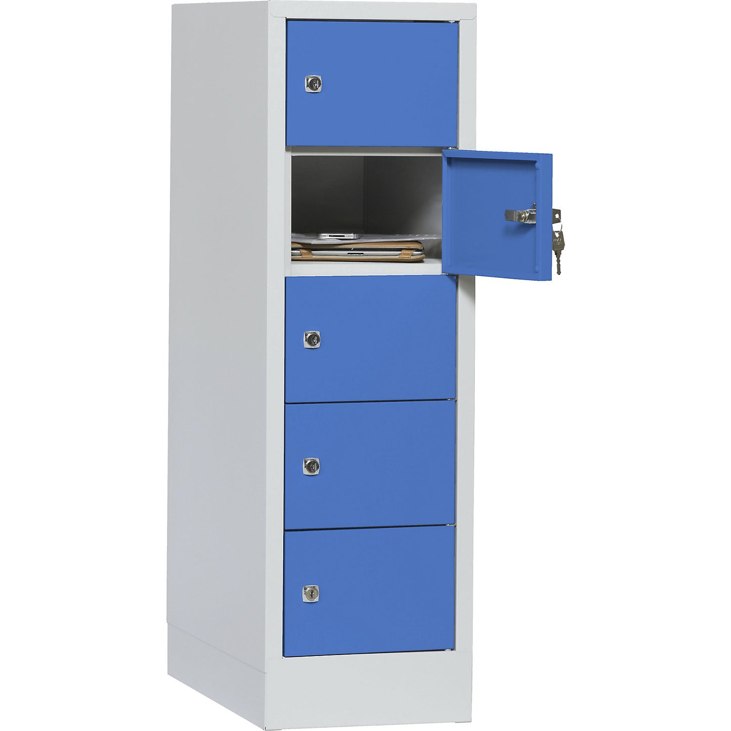 Valuables locker, 1 compartment, light grey / light blue, 5 compartments.