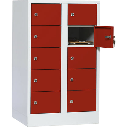 Valuables locker, 2 compartments, light grey / flame red, 10 compartments.