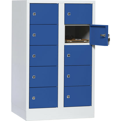Valuables locker, 2 compartments, light grey / gentian blue, 10 compartments.