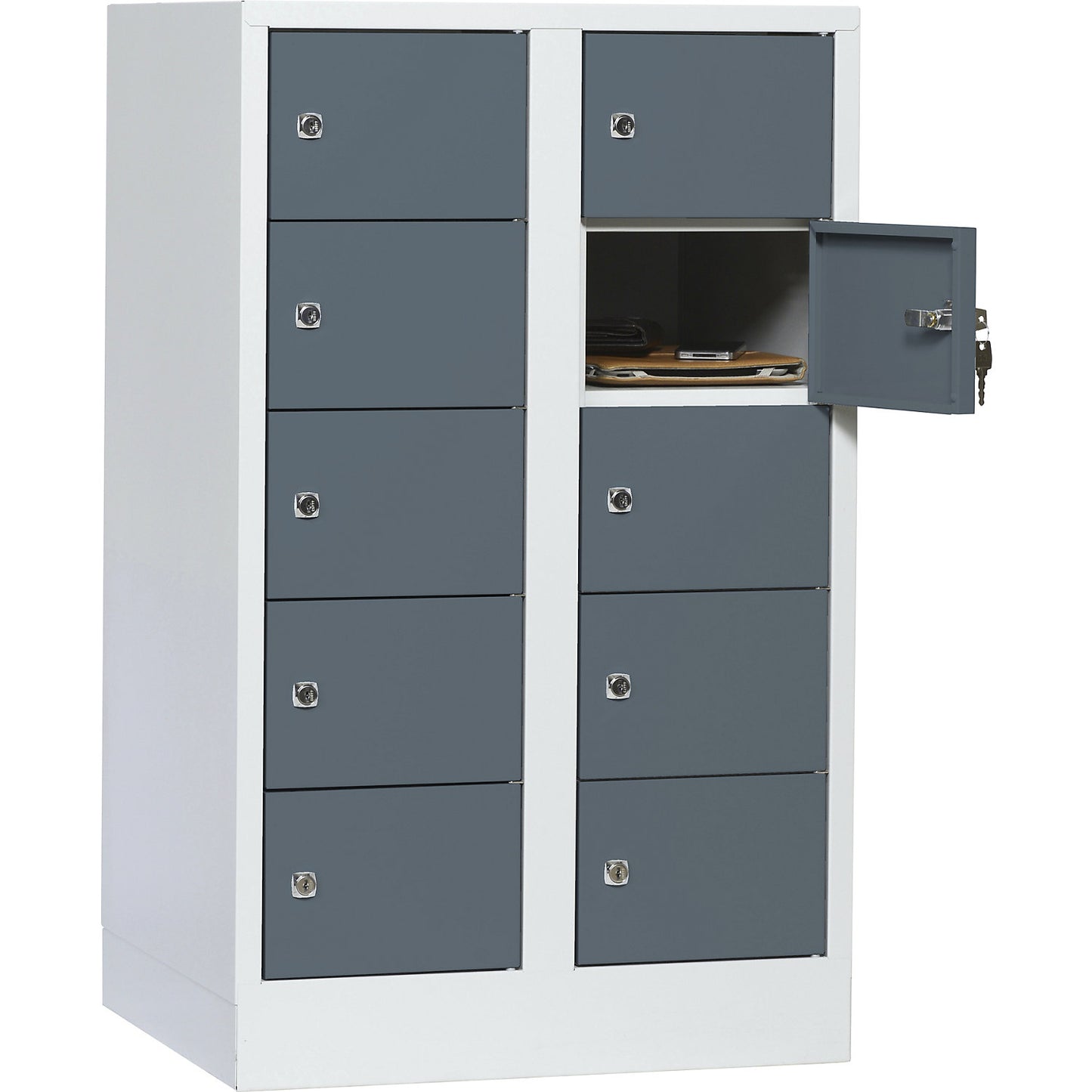 Valuables locker, 2 compartments, light grey / blue grey, 10 compartments.