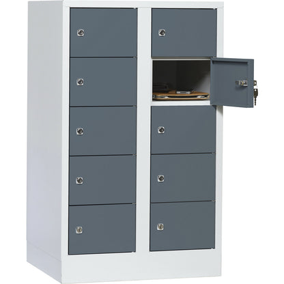 Valuables locker, 2 compartments, light grey / blue grey, 10 compartments.