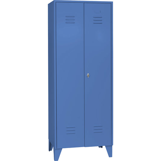 Berlin 2 locker for cleaning products, W 700 mm, 4 shelves, 5 clamps, light blue RAL 5012.