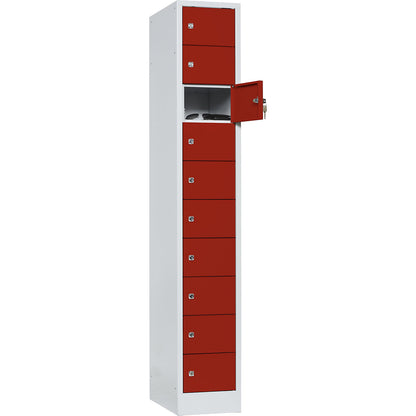 Valuables locker, 1 compartment, light grey / flame red, 10 compartments.