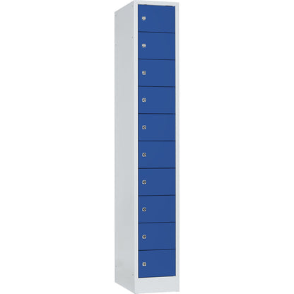 Valuables locker, 1 compartment, light grey / gentian blue, 10 compartments.