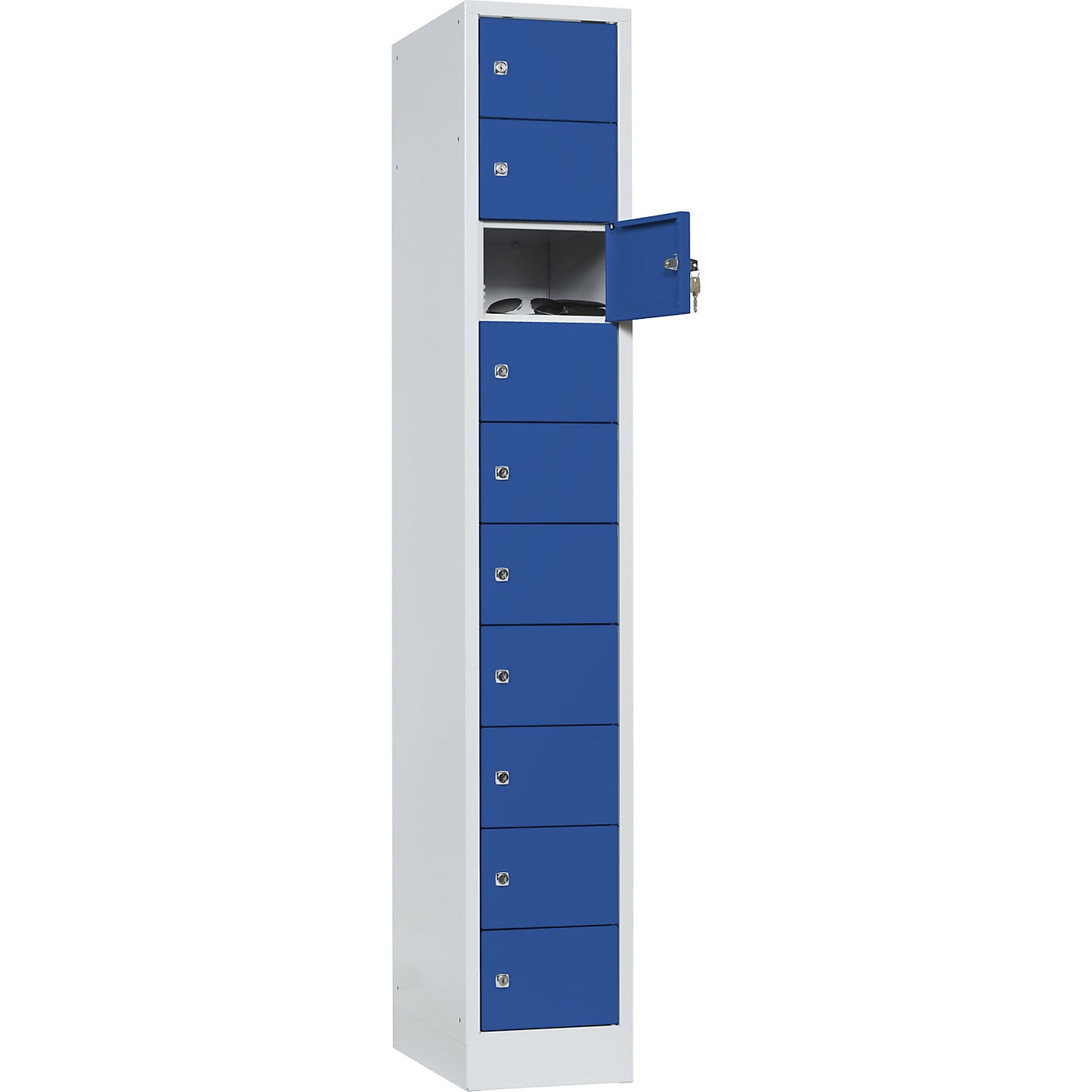 Valuables locker, 1 compartment, light grey / gentian blue, 10 compartments.