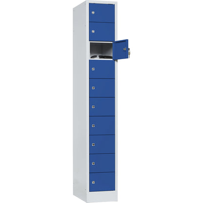 Valuables locker, 1 compartment, light grey / gentian blue, 10 compartments.