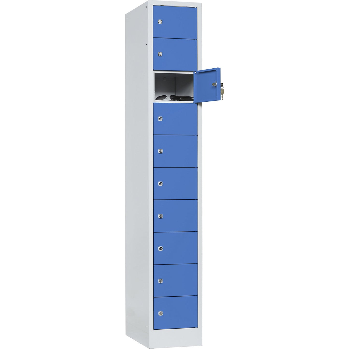 Valuables locker, 1 compartment, light grey / light blue, 10 compartments.