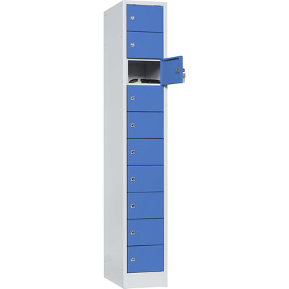 Valuables locker, 1 compartment, light grey / light blue, 10 compartments.