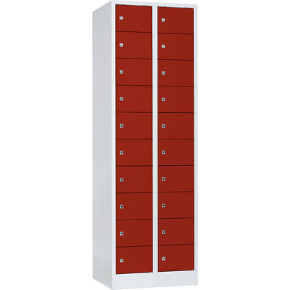 Valuables locker, 2 compartments, light grey / flame red, 20 compartments.