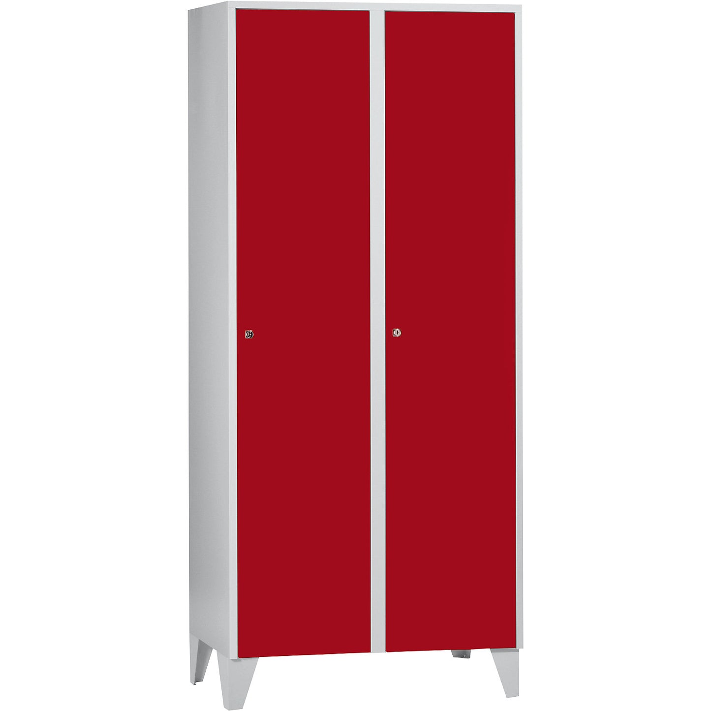 Munich locker, 2 compartments, light grey / flame red, W 800 mm, with feet.