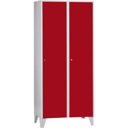 Munich locker, 2 compartments, light grey / flame red, W 800 mm, with feet.