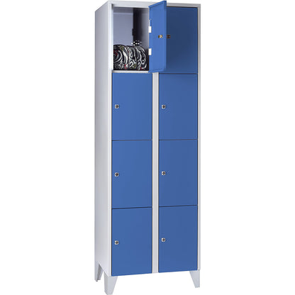 Munich 4-fold compartment locker, 2 compartments, light grey / light blue, W 600 mm, with feet.