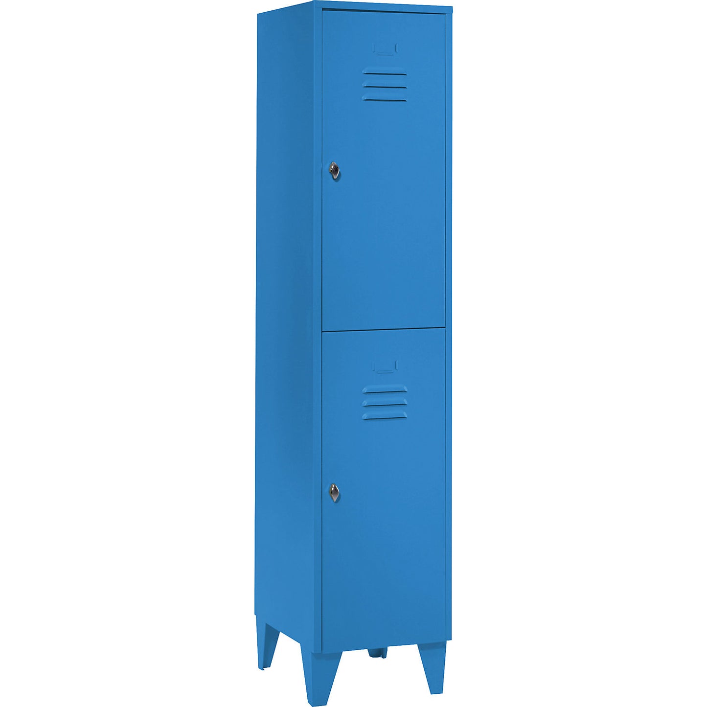 Berlin 2 double deck clothes locker, 1 compartment, light blue, width 400 mm, flat roof shape.