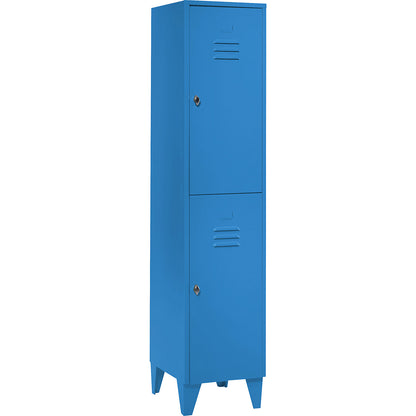 Berlin 2 double deck clothes locker, 1 compartment, light blue, width 400 mm, flat roof shape.