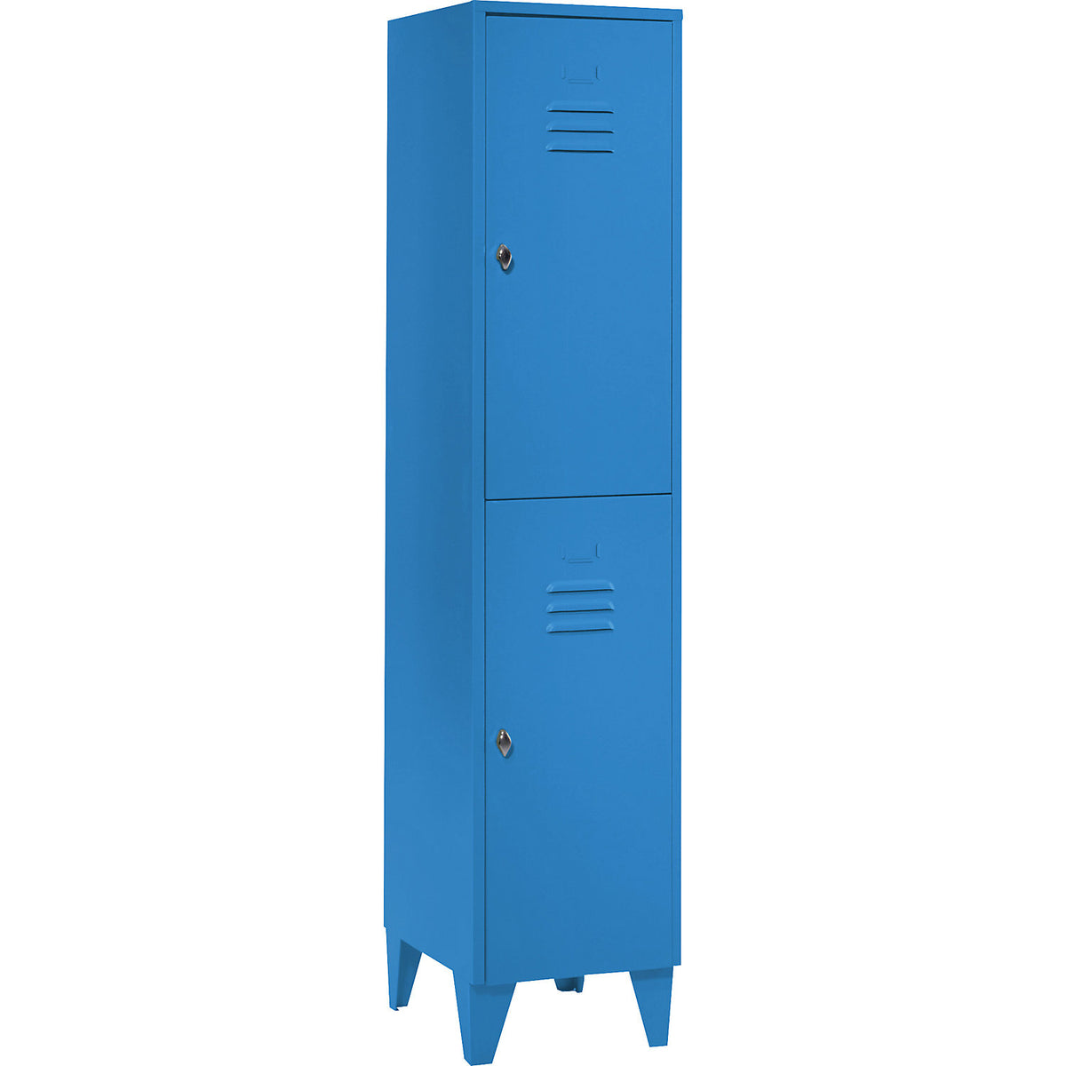 Berlin 2 double deck clothes locker, 1 compartment, light blue, width 400 mm, flat roof shape.