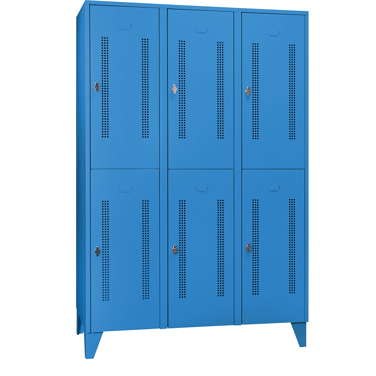 Berlin 1 double deck clothes locker, 3 sections, light blue, width 1200 mm, 6 compartments.