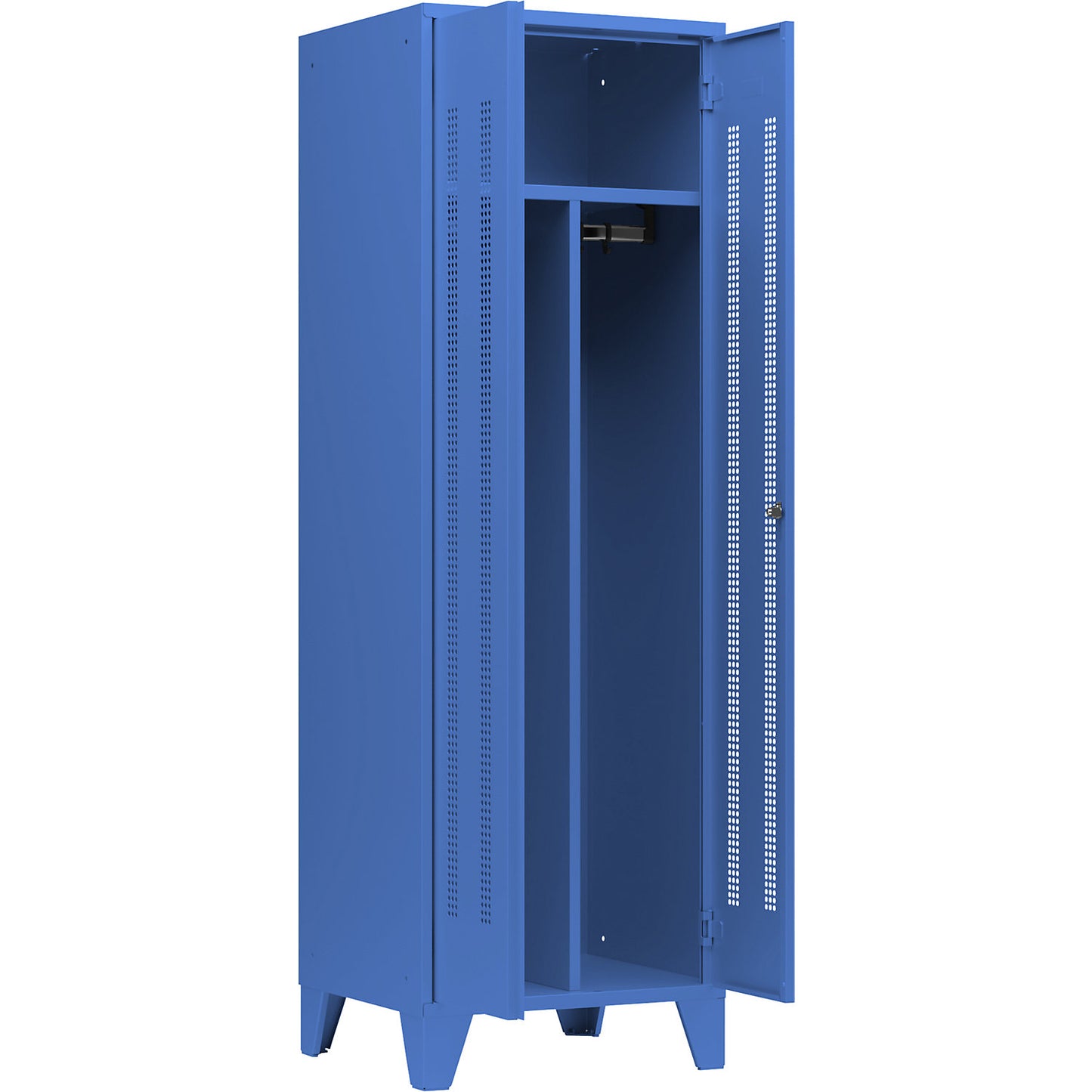 Berlin 1 clean and dirty locker, centre divider, 1 section, light blue, width 600 mm.