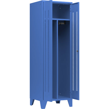 Berlin 1 clean and dirty locker, centre divider, 1 section, light blue, width 600 mm.