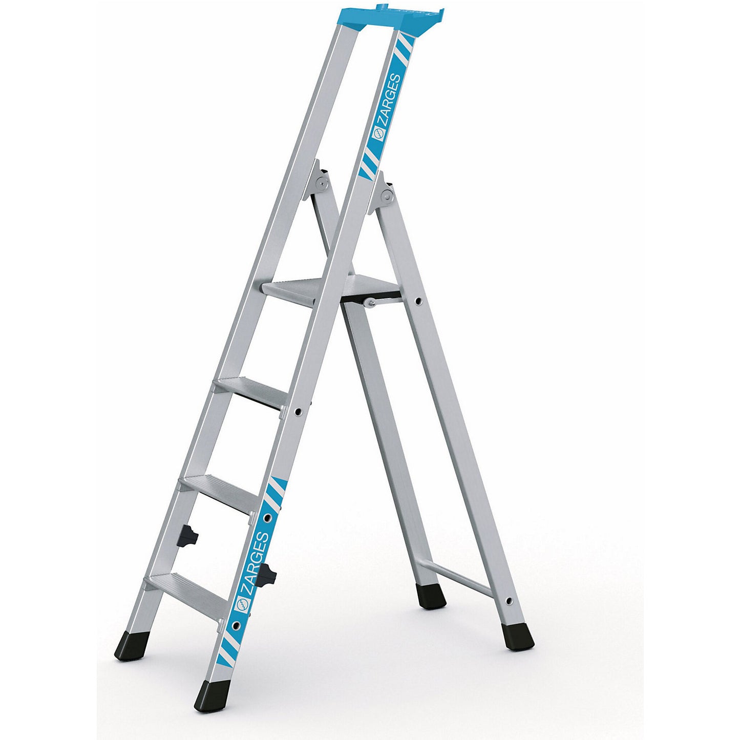 Folding step ladder, single sided access, with storage tray, for light use, 4 steps incl. platform.