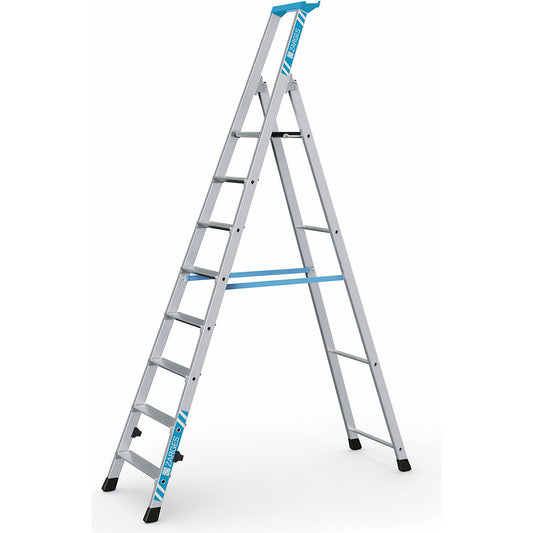 Folding step ladder, single sided access, with storage tray, for light use, 8 steps incl. platform.