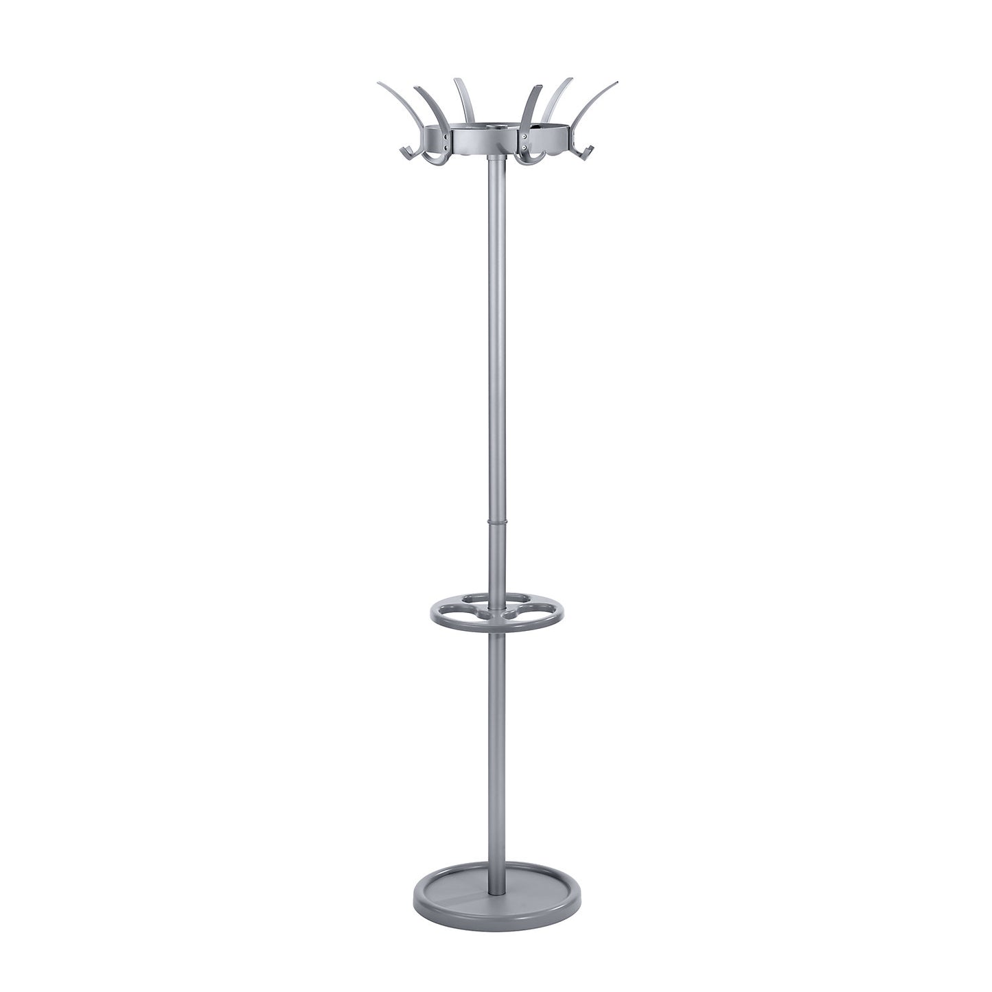 Coat stand, with 6 hat hooks and 12 coat hooks, white aluminium.