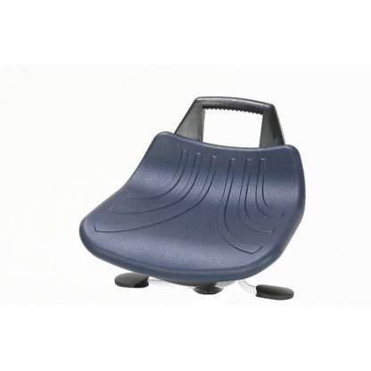 Stool with gas-lift height adjustment, with glides, polyurethane foam seat in blue.
