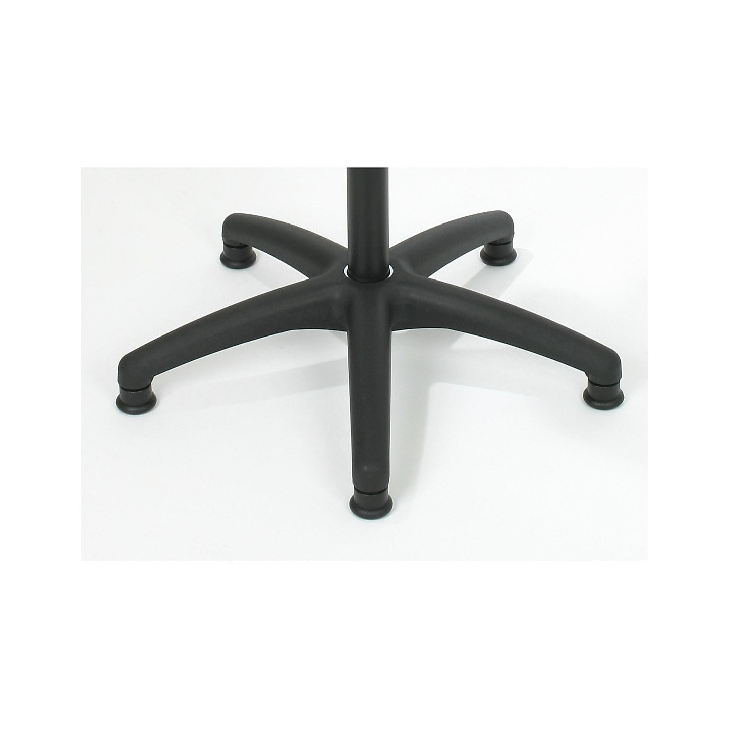Stool with gas-lift height adjustment, with floor glides and chrome plated foot ring, polyurethane foam seat in blue.