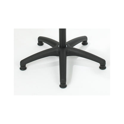 Stool with gas-lift height adjustment, with floor glides and chrome plated foot ring, polyurethane foam seat in blue.