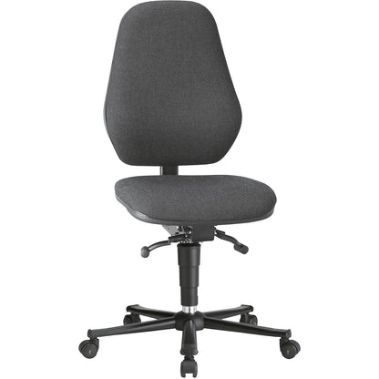 ESD industrial swivel chair, conductive, with synchronous mechanism and weight adjustment, with castors, black fabric covering.