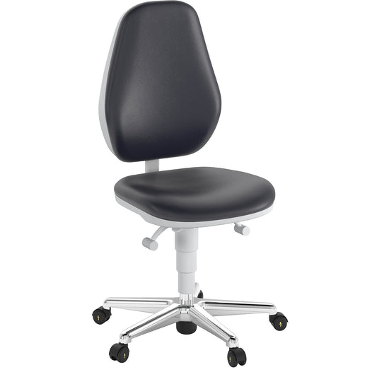 Cleanroom swivel chair, with castors, permanent contact mechanism, adjustable seat inclination.