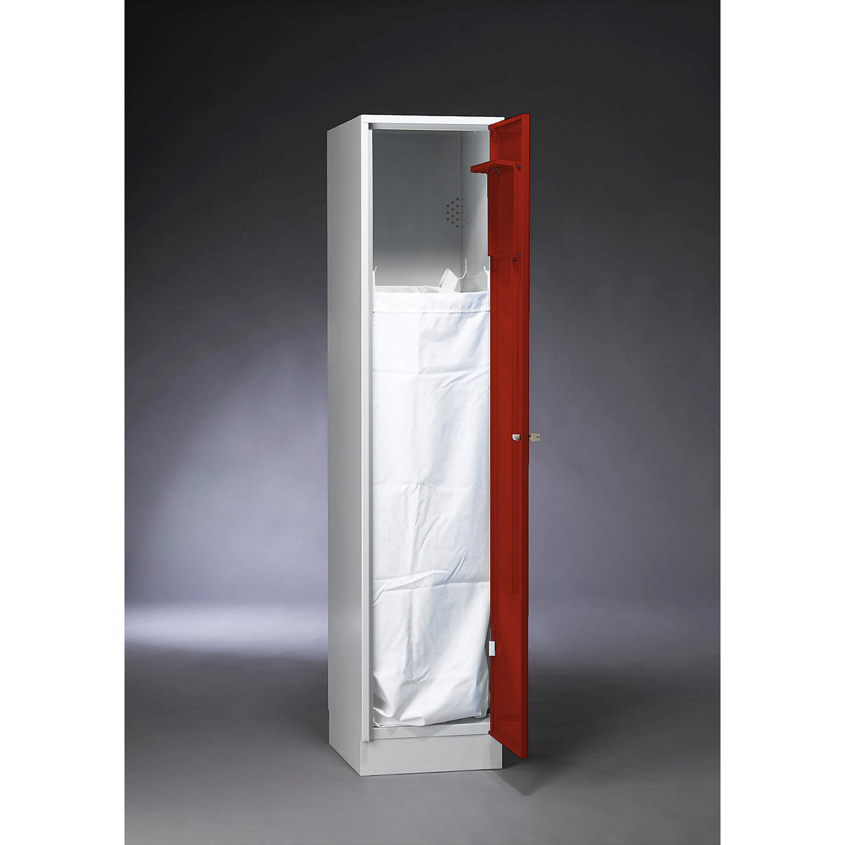 Laundry cupboard, with self-closing access flap, flame red RAL 3000.