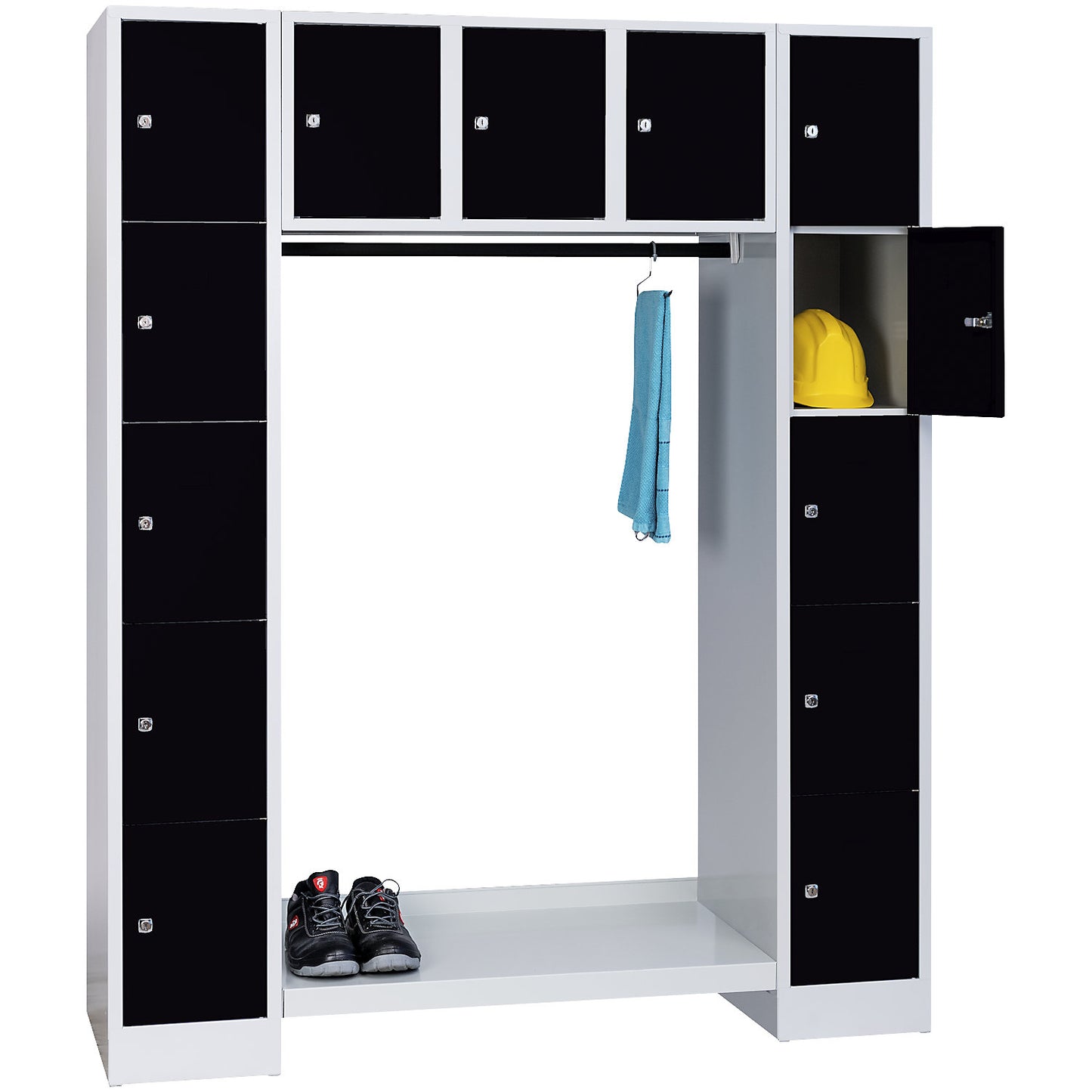 Dresden cloakroom locker system, 13 compartments, light grey / jet black.