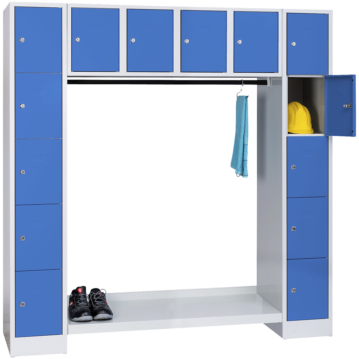 Dresden cloakroom locker system, 14 compartments, light grey / light blue.