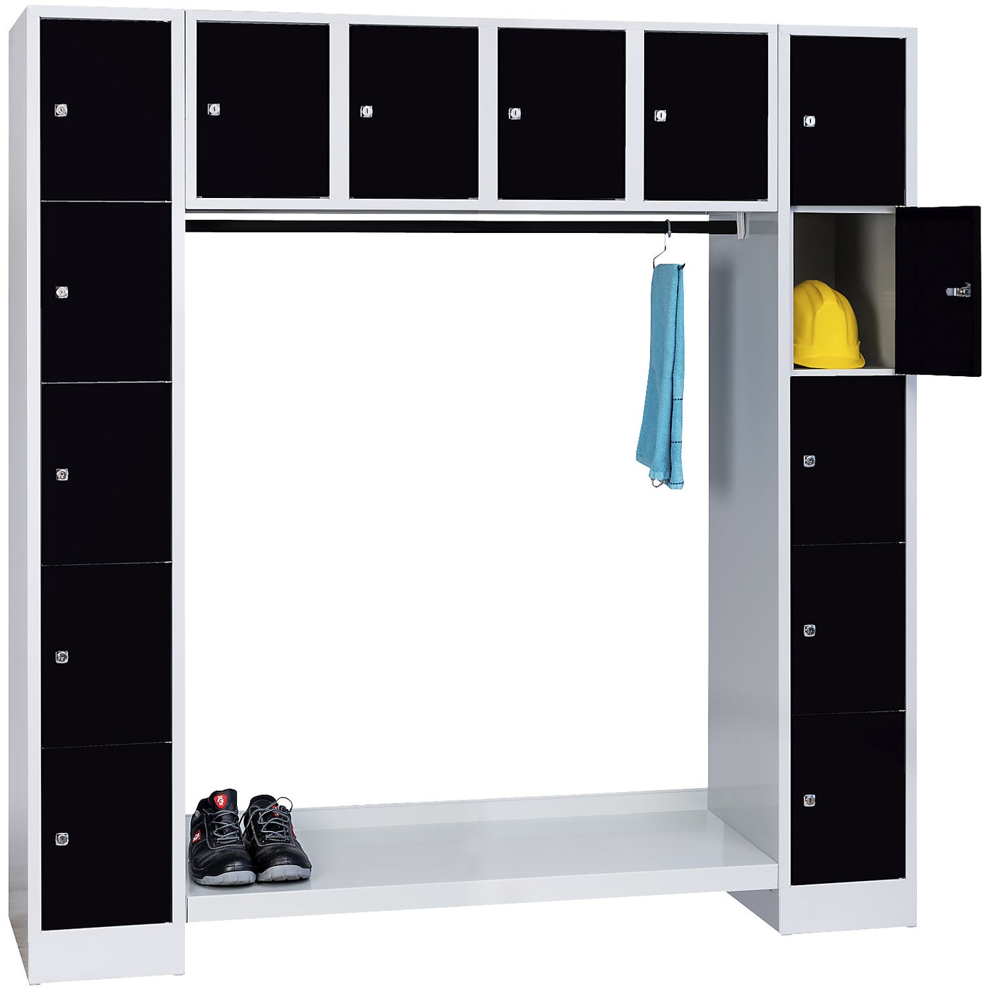 Dresden cloakroom locker system, 14 compartments, light grey / jet black.