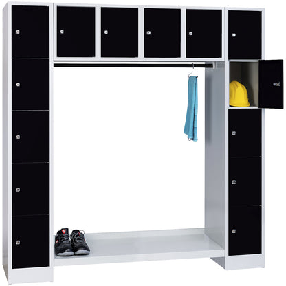 Dresden cloakroom locker system, 14 compartments, light grey / jet black.