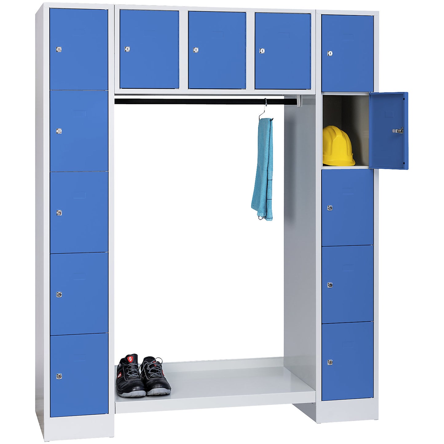 Dresden cloakroom locker system, 13 compartments, light grey / light blue.