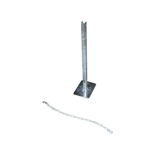 Gas cylinder holder, for upright storage of gas cylinders, with 1 retainer rod, 1 safety chain and 1 mounting plate.