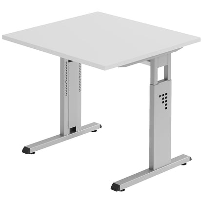 Desk with C-foot frame, height adjustable 680 - 760 mm, depth 800 mm, width 800 mm, light grey.