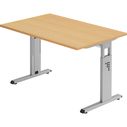 Desk with C-foot frame, height adjustable 680 - 760 mm, depth 800 mm, width 1200 mm, beech finish.