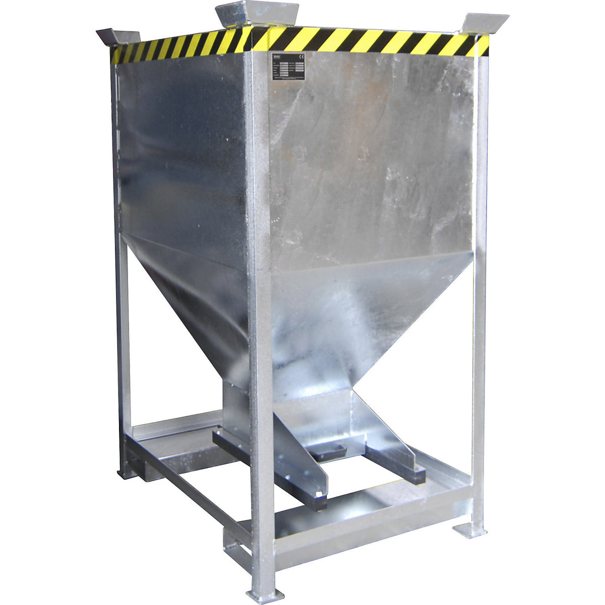 Dispensing hopper, funnel head, stationary with forklift pockets, capacity 0.6 m³, galvanised.
