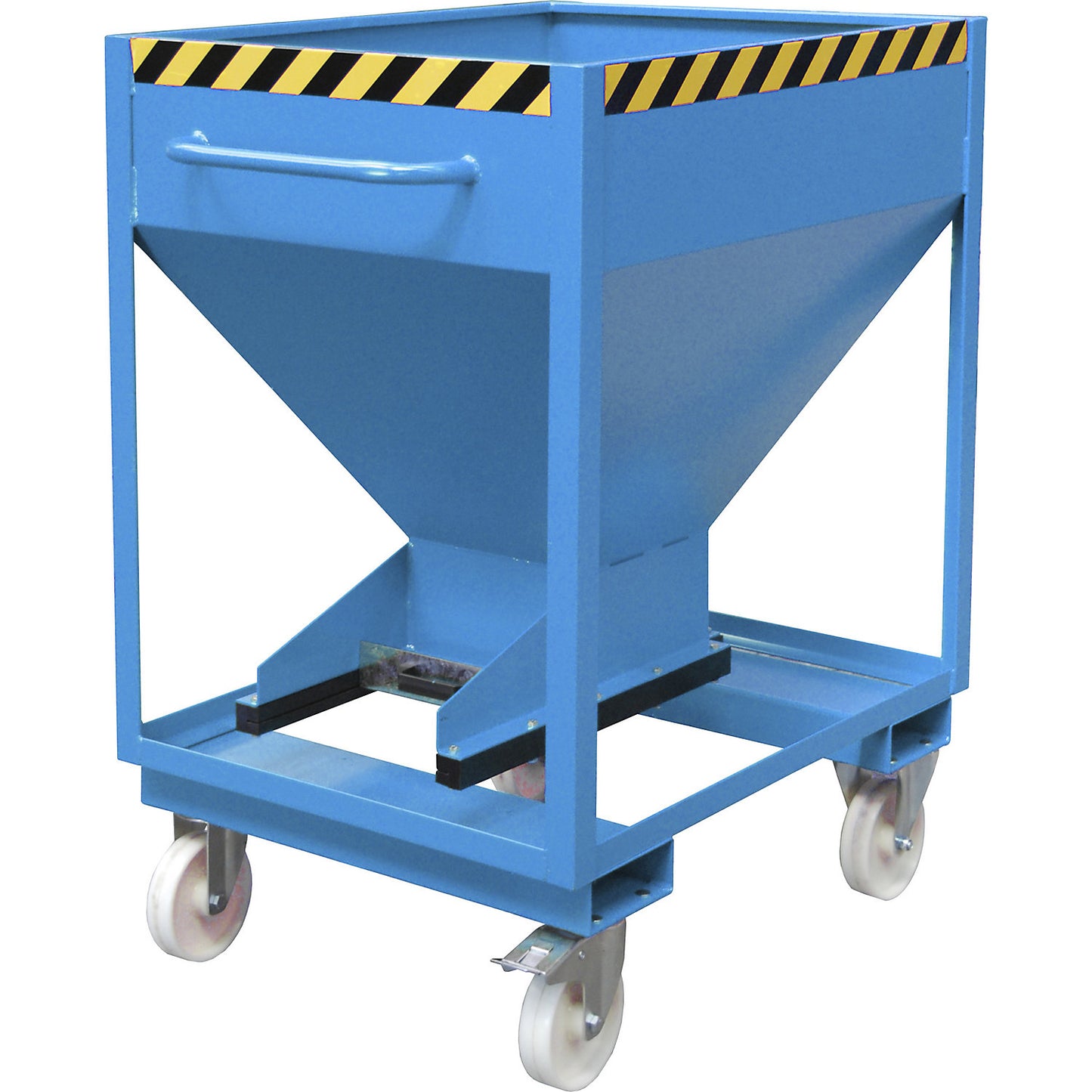 Dispensing hopper, funnel head, mobile with forklift pockets, capacity 0.375 m³, light blue.