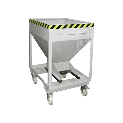 Dispensing hopper, funnel head, mobile with forklift pockets, capacity 0.375 m³, galvanised.