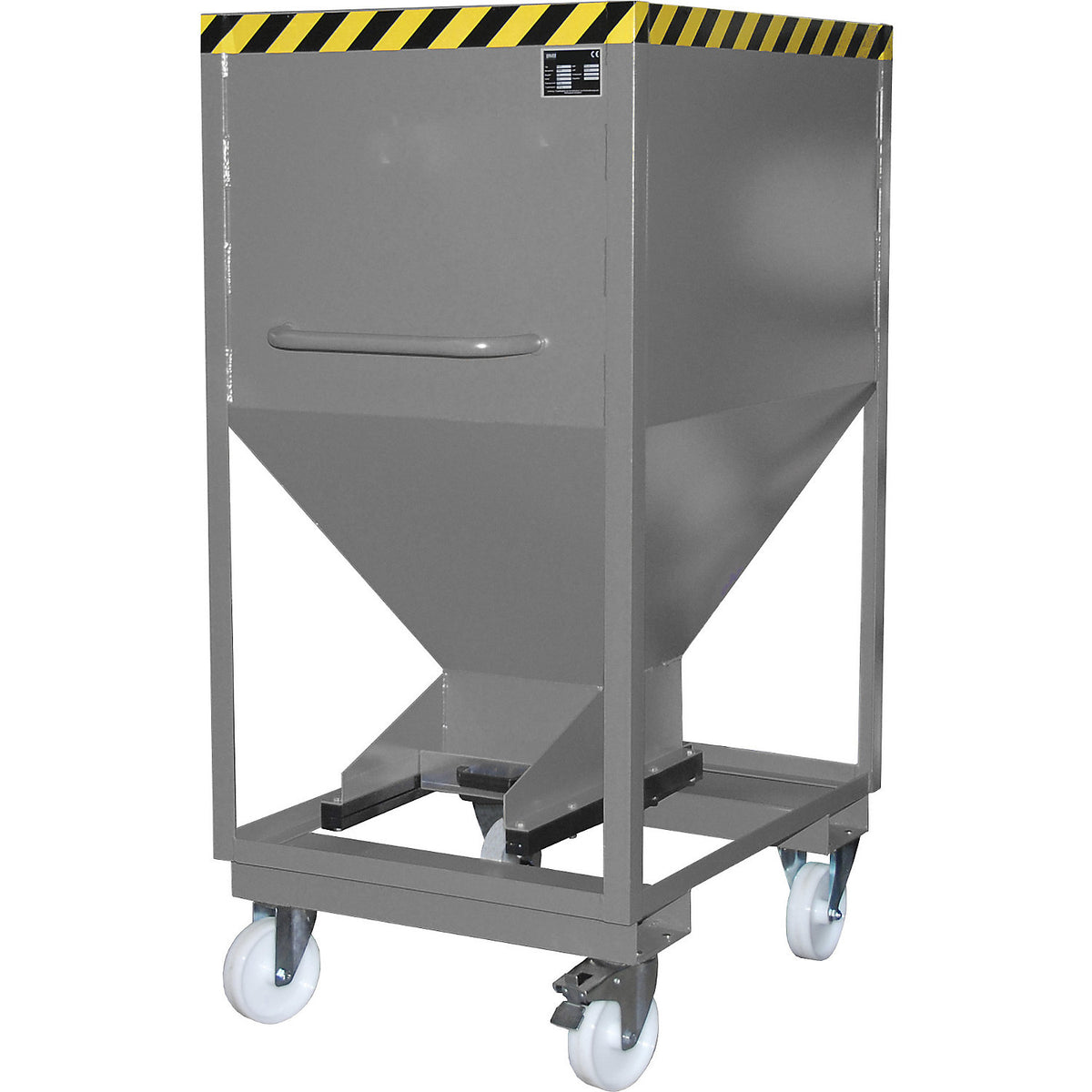 Dispensing hopper, funnel head, mobile with forklift pockets, capacity 0.6 m³, mouse grey.