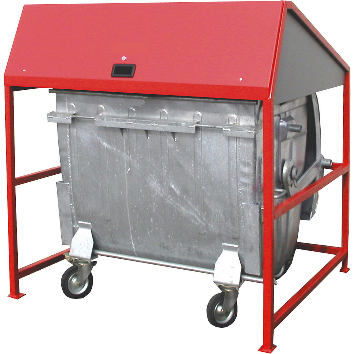 Waste bin enclosure, open version, frame in red.