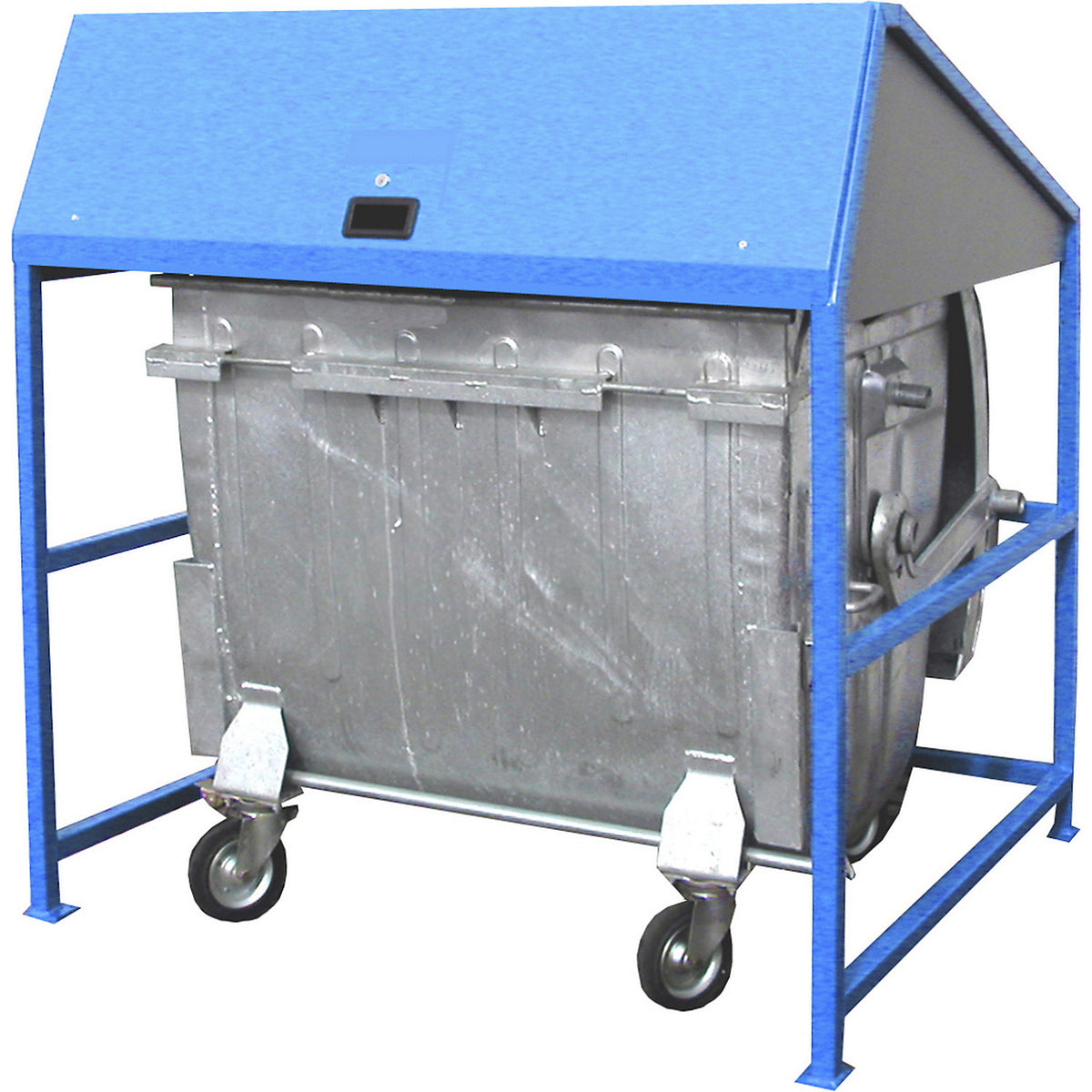 Waste bin enclosure, open version, frame in blue.