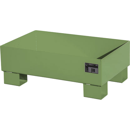 Steel sump tray, LxWxH 800 x 500 x 290 mm, painted fir green RAL 6011, without grate.