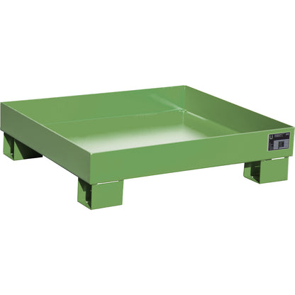 Steel sump tray, LxWxH 800 x 900 x 220 mm, painted fir green RAL 6011, without grate.